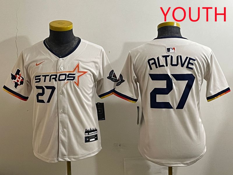 Youth Houston Astros #27 Altuve Cream Three generations Joint Name 2025 Nike MLB Jersey style 4121->youth mlb jersey->Youth Jersey